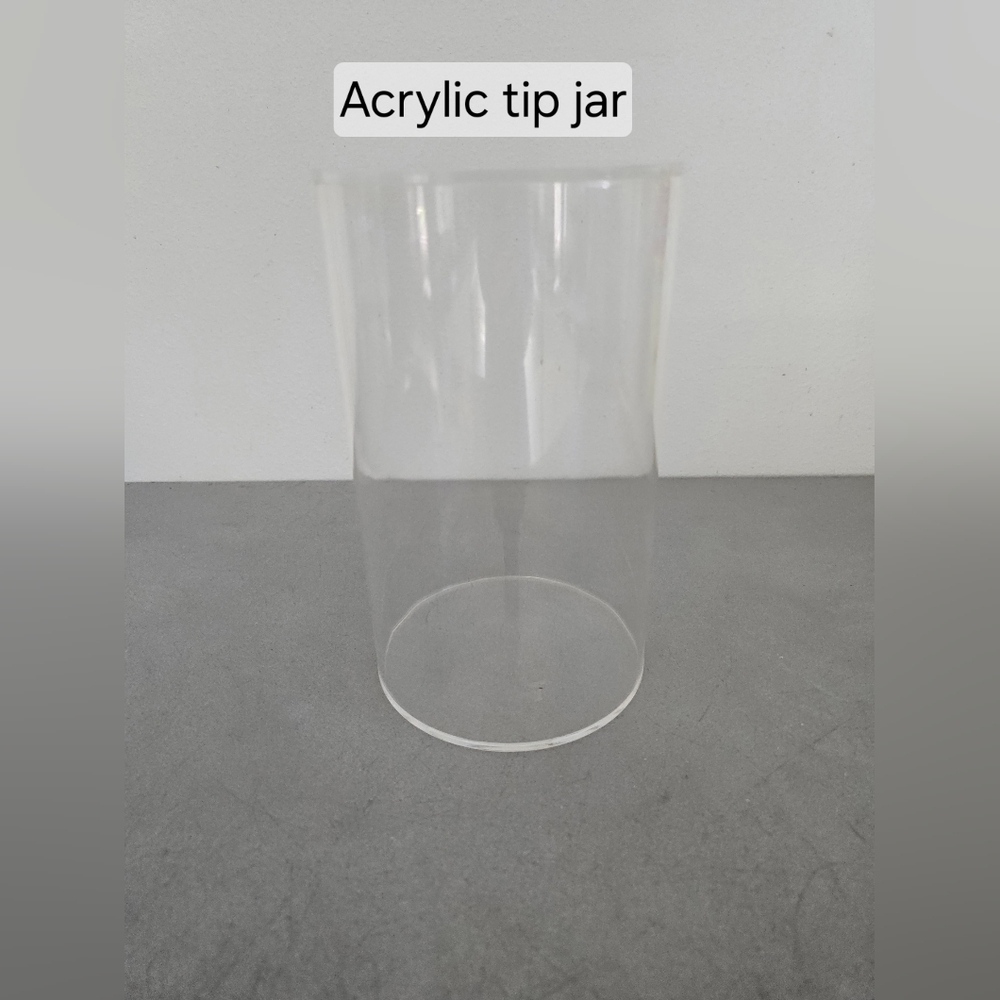 NIB Clear Acrylic Cylinder Vase Tip Jar With $ Slot.